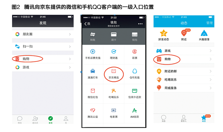 腾讯向京东提供的微信和手机QQ客户端的一级入口位置